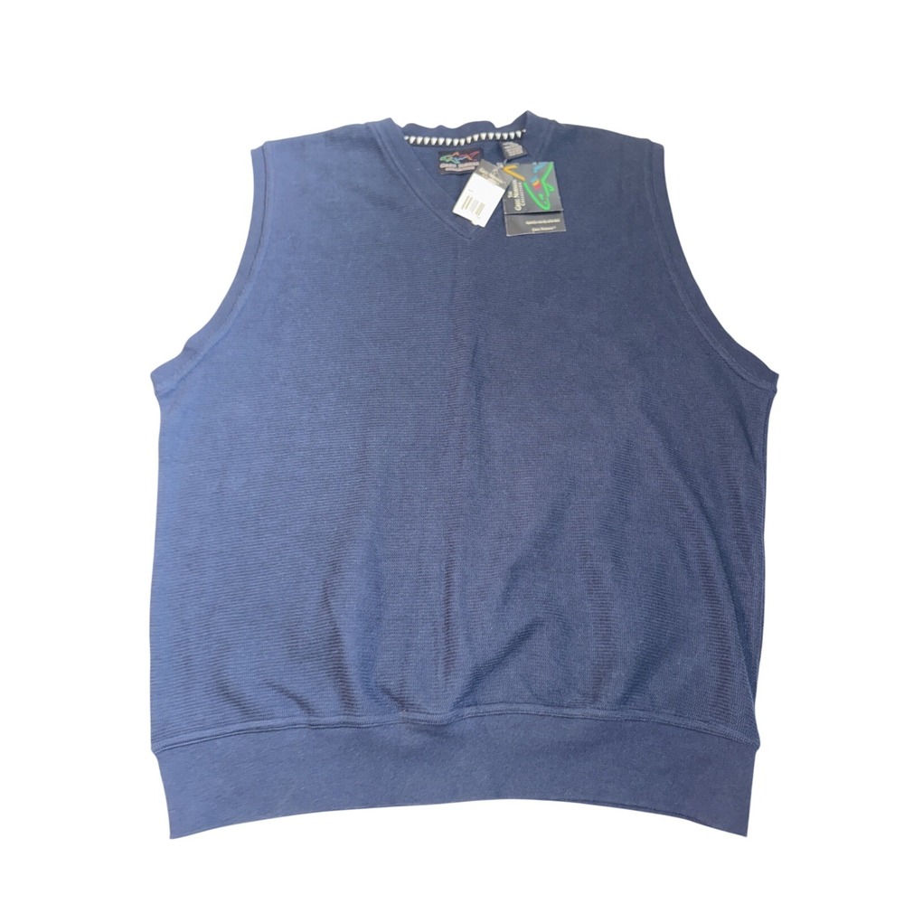 Greg‎ Norman Collection Mens Navy Blue Cotton Knit V-Neck Golf Sweater Vest L